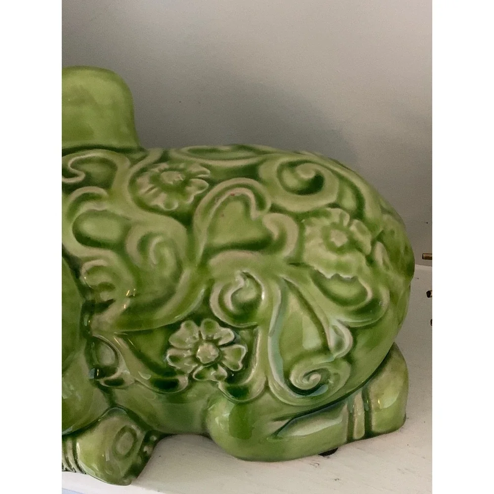 Vintage Green Glazed Baby Elephant Figurine home decor garden floral traditional